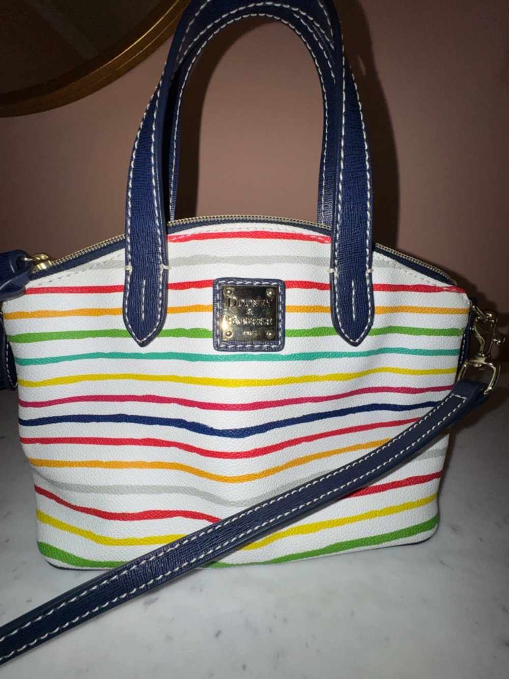Dooney and Bourke Watercolour Stripes Handbag with Long Removable Strap